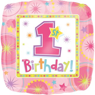 Luftballon Zahl 1 Birthday Rosa Quadrat Folie &oslash;45cm