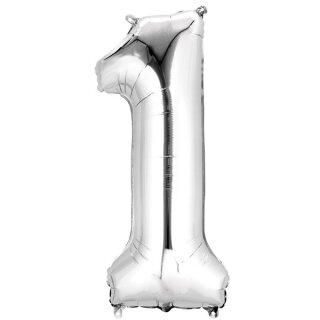 Globos Folienballon -Zahl 1- Silber Folie 86cm-1St