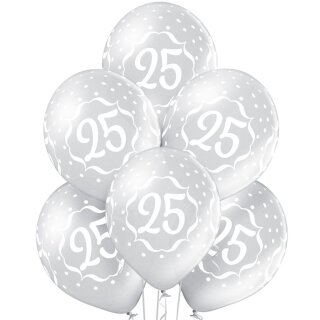 Belbal Premium Luftballon -Zahl 25- ø30cm Silber-6St