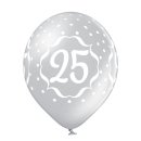 6 Luftballons Zahl 25 Silber &oslash;30cm