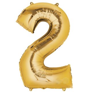 Globos Folienballon -Zahl 2- Gold Folie 86cm-1St