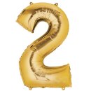 Globos Folienballon -Zahl 2- Gold Folie 86cm-1St