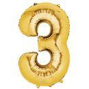 Globos Folienballon -Zahl 3- Gold Folie 86cm-1St