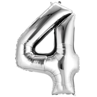 Globos Folienballon -Zahl 4- Silber Folie 86cm-1St