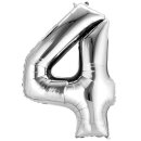 Globos Folienballon -Zahl 4- Silber Folie 86cm-1St