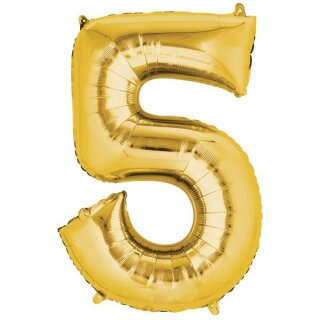 Globos Folienballon -Zahl 5- Gold Folie 86cm-1St