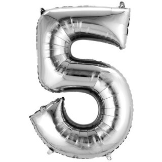 Globos Folienballon -Zahl 5- Silber Folie 86cm-1St