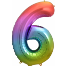 Globos Folienballon -Zahl 6- Regenbogen Folie 86cm-1St