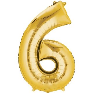 Globos Folienballon -Zahl 6- Gold Folie 86cm-1St