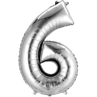Globos Folienballon -Zahl 6- Silber Folie 86cm-1St