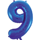 Globos Folienballon -Zahl 9- Blau-Dunkelblau Folie 86cm-1St