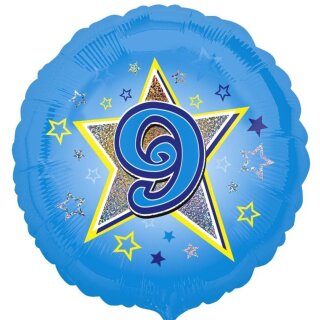 Anagram Folienballon -Zahl 9- Blau prismatic  ø45cm-1St