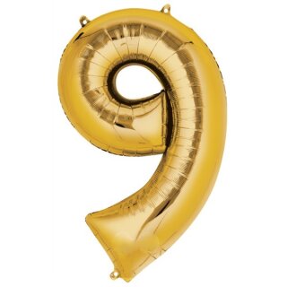 Globos Folienballon -Zahl 9- Gold Folie 86cm-1St