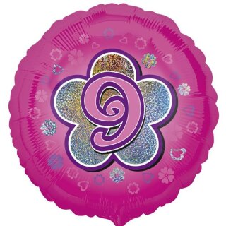 Anagram Folienballon -Zahl 9- Pink prismatic  ø45cm-1St