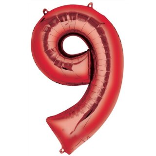 Globos Folienballon -Zahl 9- Rot Folie 86cm-1St