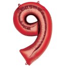 Globos Folienballon -Zahl 9- Rot Folie 86cm-1St