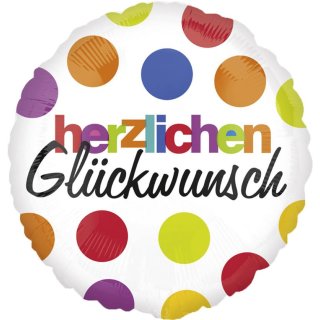 Luftballon Herzlichen Gl&uuml;ckwunsch Konfetti Folie &oslash;45cm