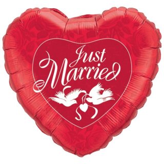 Qualatex Folienballon Just Married Tauben Rot  ø91cm-1St